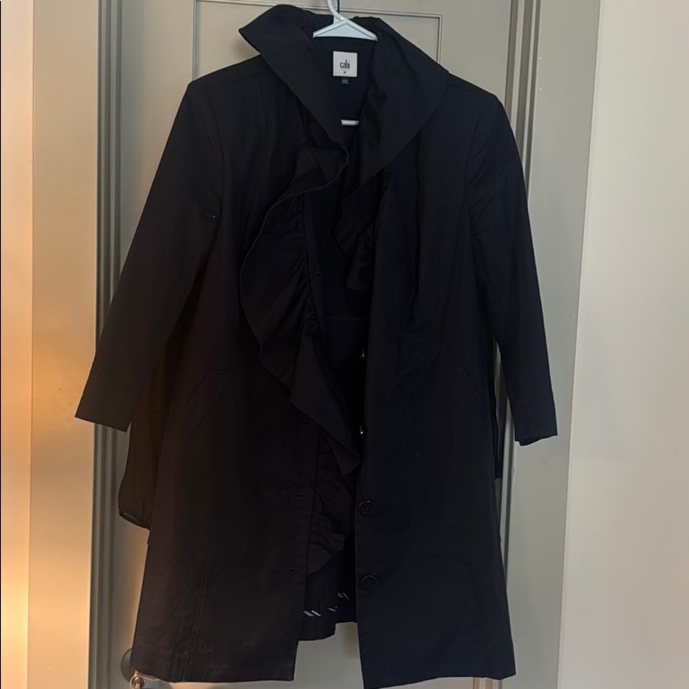 Navy cotton twill jacket with ruffle